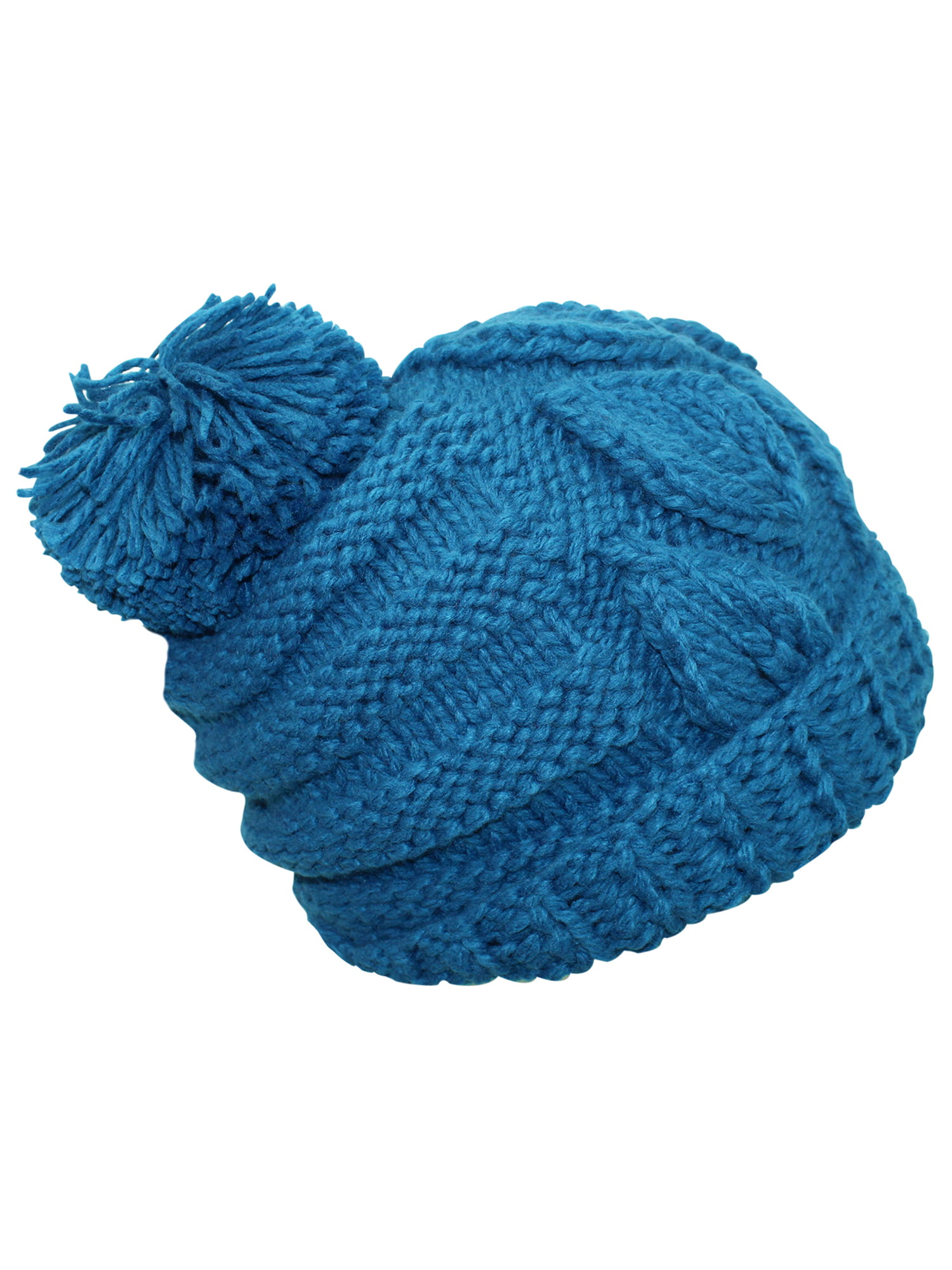 Grey Slouchy Winter Cable Knit Beanie Hat With Pom Pom