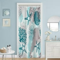 Teal Blue Small Stall Shower Curtain 36 x 72 Inch, Half Narrow Beach Ocean Themed Shower Curtain, Summer Tropical Seashell Starfish Coral Nautical Coastal Shower Curtains for Bathroom Decor