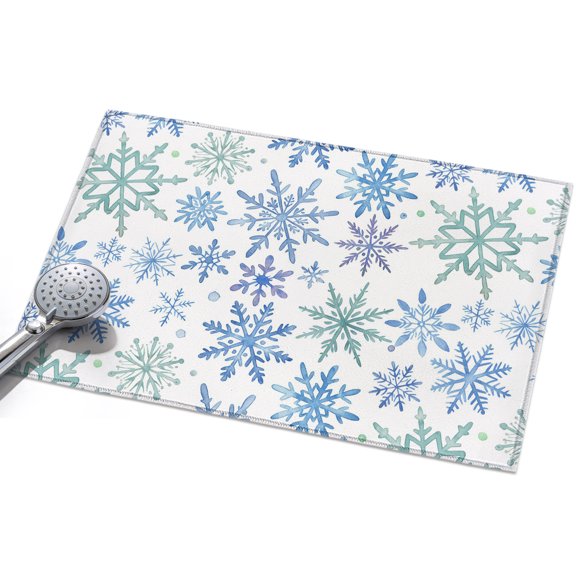 Teal Blue Snowflakes Entryway Rug 2x3ft Washable Non Slip Bathroom Rug Indoor Floor Front Door Mat Christmas Snowflake Winter Holiday Rectangle Area Rugs Carpet for Kitchen Office Dining Room