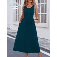 thumbnail image 1 of Teal Blue Solid Slant Pocket A-Line Maxi Dress For Women, 1 of 6