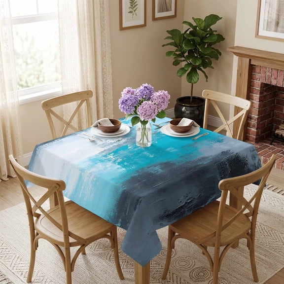 Teal Blue Square Tablecloth 54x54 Inch Ombre Modern Abstract Art Waterproof Polyester Tablecloth for Dining Table, Washable Table Cover for Kitchen Dining Room Wedding Decoration,Stain Resistant