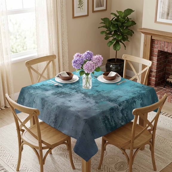Teal Blue Square Tablecloth 54x54 Inch Ombre Modern Abstract Waterproof Polyester Tablecloth for Dining Table, Washable Table Cover for Kitchen Dining Room Wedding Decoration,Stain Resistant