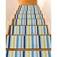 thumbnail image 1 of Teal Blue Stair Treads Non Slip for Steps Yellow Stripes Texture 7 Pcs Reusable Adhesive Stair Runner Mats for Dogs Elders Carpet Treads Rugs for Staircase 8x30 In, 1 of 7