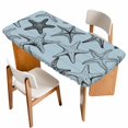 thumbnail image 1 of Teal Blue Starfish Table Cloths for 5 Foot Rectangle Tables, Coastal Ocean Summer Sea Nautical Patio Waterproof Elastic Fitted Tablecloths, Washable Rectangular Table Cover for Camping, 1 of 8