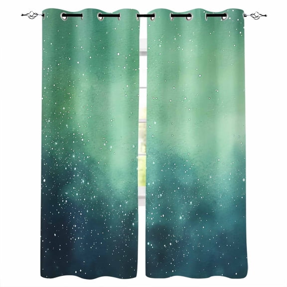 Teal Blue Starry Sky Blackout Curtains for Bedroom Living Room Darkening Curtains 84 Inch Length 2 Panels Set Modern Retro Glow Star Night Window Curtain Window Treatment Grommet Drapes 52"x84"