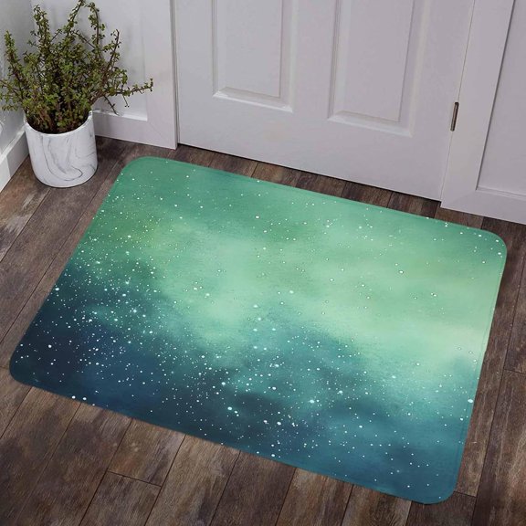 Teal Blue Starry Sky Door Mat 16" x 24" Indoor/Outdoor Rug for Entry Way, Modern Retro Glow Star Night Doormat Front Door Rug Welcome Mat, Non Slip Rubber Back Low Profile for Garden Patio