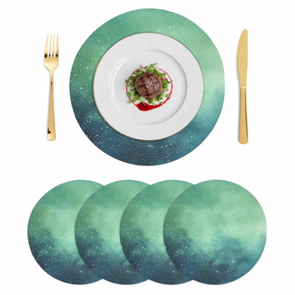 Teal Blue Starry Sky Round Placemats Set of 4 Modern Retro Glow Star Night Place Mats Indoor Woven Table Mats Washable Heat-Resistance Braided Dining Table Placemats for Kitchen Party Decor 13 Inch