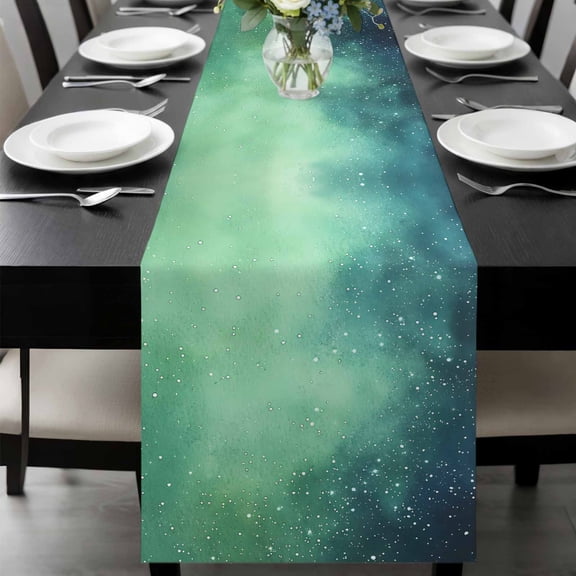 Teal Blue Starry Sky Table Runner 36 Inches Long, Modern Retro Glow Star Night Kitchen Coffee Dining Table Decoration for Home Party Birthday Wedding Home Decor 13x36 Inches