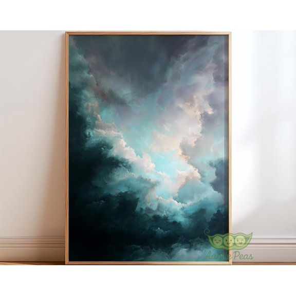 Teal Blue Storm Cloud Abstract Cloudscape Wall Art Print, Unframed Paper Poster 8x10in