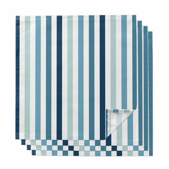 Teal Blue Stripe Cloth Napkins, Ombre Geometric Aqua Vertical Striped Washable and Reusable Dinner Napkins Set of 4, Table Napkin for Kitchen Party Birthday Wedding Hotel Housewarming 20"x20"