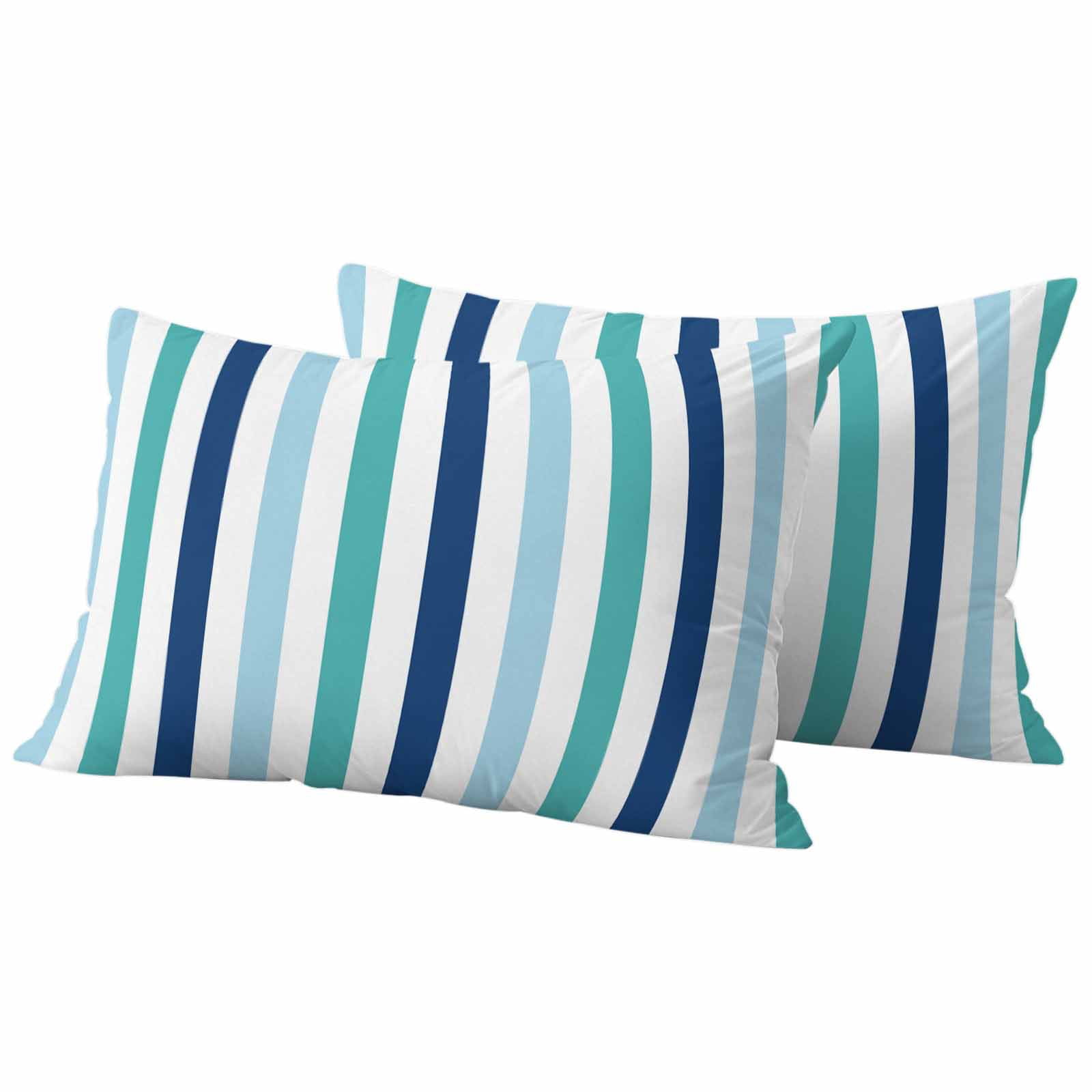 Teal Blue Stripe Outdoor Waterproof Pillow Covers, Ombre Geometric Green Vertical Striped Decorative Rectangle Throw Pillowcase Sofa Cushion Sham for Patio/Couch/Chair, 20"x12" 2 Pack