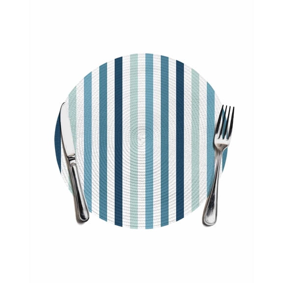 Teal Blue Stripe Round Placemats for Dinning Tables,Heat-proof Braided Table Mats 13 Inch,Ombre Geometric Aqua Vertical Striped Washable Place Mat for Kitchen Restaurant Party Decor Table Setting