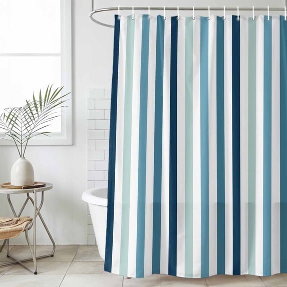Teal Blue Stripe Waterproof Fabric Shower Curtain,Ombre Geometric Aqua Vertical Striped Waterproof Fabric Shower Curtain for Bathroom Curtains Bathtubs Shower Curtains with 12 Hooks Standard 60x72