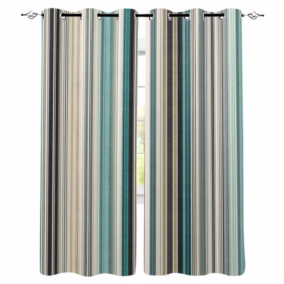 Teal Blue Striped Blackout Curtains for Bedroom - 84 Inch Long Light Blocking 2 Panels Set, Farmhouse Stripes Modern Abstract Art Thermal Insulated Living Room Drapes Grommet Window Curtains 52"x84"