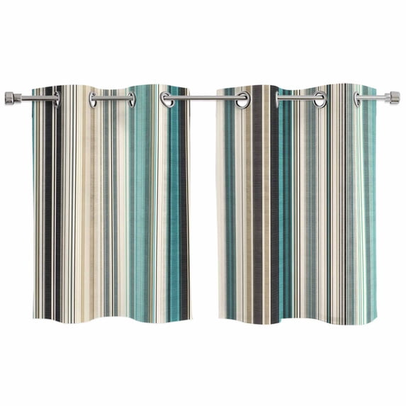 Teal Blue Striped Kitchen Curtains Window Panels, Farmhouse Stripes Modern Abstract Art Insulated Window Treatment Curtain, Grommet Curtains for Bedroom/Living Room/Bathroom, 2 Piece 27.5"Wx39"L