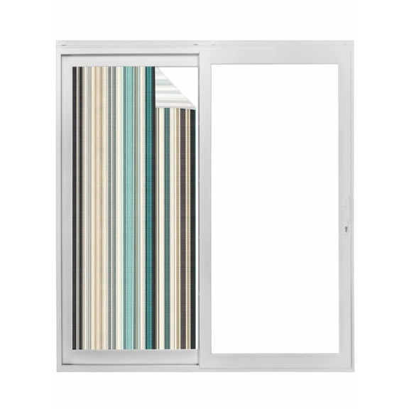 Teal Blue Striped Window Privacy Film, Farmhouse Stripes Modern Abstract Art Static Cling UV Sun Blocking Tint Film Heat Control Windows Films for Bedroom Bathroom, Window Stickers 17.7"x39.3"