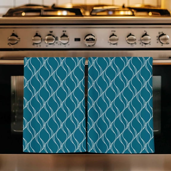 Teal Blue Stripes Kitchen Towels Set of 1, Simple Geometric Modern Monochrome Absorbent Dish Towels for Kitchen, Microfiber Hand Towel, Quick Drying Tea Towel for Cleaning Decorative Dishcloths