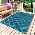 thumbnail image 1 of Teal Blue Stripes Outdoor Rug 5x8 Ft, Non Slip Washable Area Rug, Simple Geometric Modern Monochrome Patio Rugs Carpet Runner, Large Floor Mat for Indoor/Outdoor Deck Porch Camping, 1 of 8