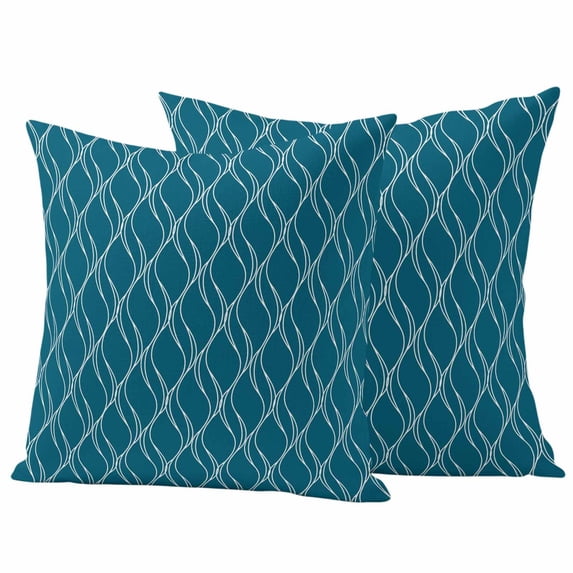 Teal Blue Stripes Outdoor Waterproof Pillow Covers, Simple Geometric Modern Monochrome Decorative Square Throw Pillowcase Sofa Cushion Sham for Patio/Couch/Chair, 16"x16" 2 Pack