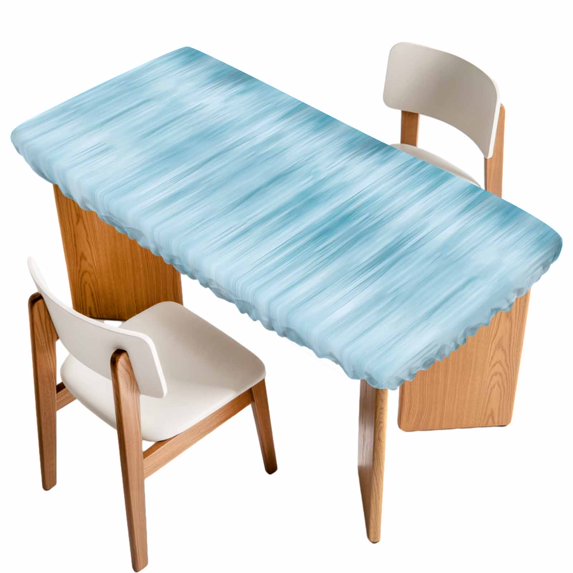 Teal Blue Table Cloths for 5 Foot Rectangle Tables, Modern Abstract Art Ombre Striped Patio Waterproof Elastic Fitted Tablecloths, Washable Rectangular Table Cover for Camping