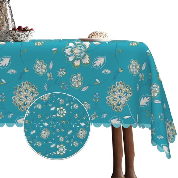 Teal Blue Table Cover for Rectangle Tables,Bohemia Linen Table Cloth,Tablecloth for Dining Kitchen Decor Party,54x78