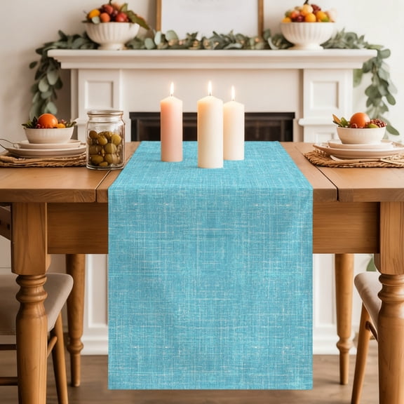 Teal Blue Table Runner 18x72 Inch Abstract Modern Farmhouse Solid Color Cotton Linen Dining Table Runner Ideal for Dresser Kitchen Coffee Tables - Machine Washable