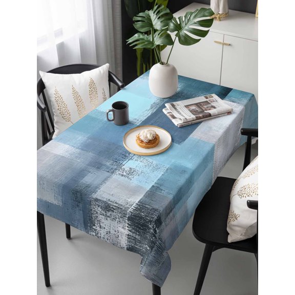 Teal Blue Tablecloth Rectangle Table Cloth 60x120, Waterproof Tablecloth Outdoor Table Cloth, Modern Oil Painting Abstract Ombre Geometric Washable Table Cover for Kitchen Dinning Party