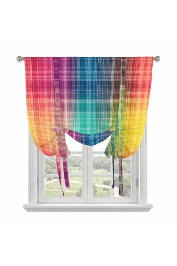 Teal Blue Tie Up Curtain for Window, Gradient Stripe Abstract Lines Texture Modern Adjustable Tie Up Balloon Curtain Valances Rod Pocket Window Treatment for Kitchen Bathroom Bedroom 42"x45"