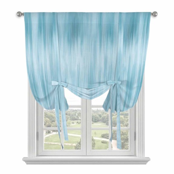 Teal Blue Tie Up Curtains 45 Inches Long, Kitchen Window Curtains Over Sink, Modern Abstract Art Ombre Striped Small Window Curtains Shade Balloon Curtains Valances for Bedroom/Cafe 34"x45"