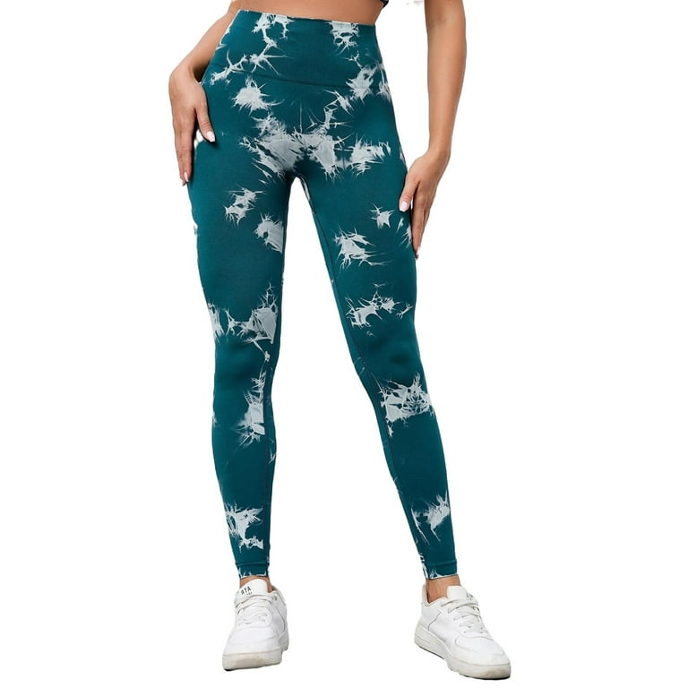 Teal Blue Tie Dye Regular Women's Sports Leggings 