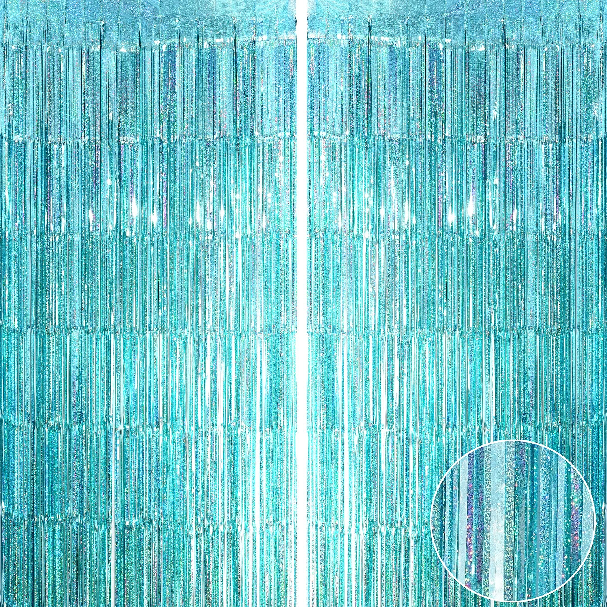 Teal Blue Tinsel Foil Fringe Curtains Under The Sea Mermaid Ocean
