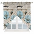 thumbnail image 1 of Teal Blue Tulips Swag Curtains for Kitchen/Bedroom/Living Room, Spring Floral Barn Doors Vintage Wood Beige Scalloped Curtains 63 Inch Long, Window Swag Topper Curtains Valances 2 Panels Set 36"x63", 1 of 8