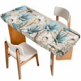 thumbnail image 1 of Teal Blue Tulips Table Cloths for 8 Foot Rectangle Tables, Spring Floral Barn Doors Vintage Wood Beige Patio Waterproof Elastic Fitted Tablecloths, Washable Rectangular Table Cover for Camping, 1 of 8