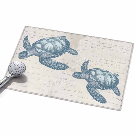 Teal Blue Turtle Area Rugs 2x3ft Ocean Animal Vintage Beige Text Bottom Floor Rug Non Slip Low Pile Ultra Soft Throw Carpet for Entryway Indoor Entrance Kitchen Bathroom