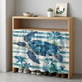 thumbnail image 1 of Teal Blue Turtle Coastal Cabinet Curtain 35"Wx35"L,Dustproof Under Sink Skirt W/ Self Adhesive Tape,Vintage Stripe Botanical Beach Cabinet Curtain Cover for Kitchen Sink,Bathroom Vanity,Laundry Room, 1 of 9
