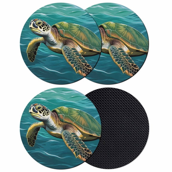 Teal Blue Turtle Coastal Coasters Set of 4, Absorbent Coasters for Drinks, Summer Beach Ocean Nautical Coaster for Desk Coffee Table Protection, Home Decor House Warming Gifts 4"