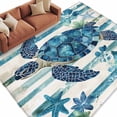thumbnail image 1 of Teal Blue Turtle Coastal Large Area Rugs for Bedroom Living Room, Soft Non Slip Carpet Bedside Rug, Vintage Stripe Botanical Beach Rectangle Floor Cover Kitchen Accent Rug 6'x9' for Office, 1 of 9