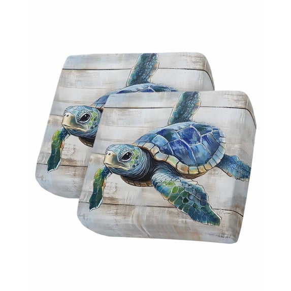 Teal Blue Turtle Coastal Sofa Couch Cushion Covers Washable, Removable Stretchable Sectional Couch Covers, Vintage Nautical Summer Beach Slipcovers for L & T Shape Sofa Protector S Size 2 pcs