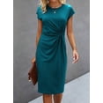 thumbnail image 1 of Teal Blue Twist Front Short Sleeve Midi Dress, 1 of 5