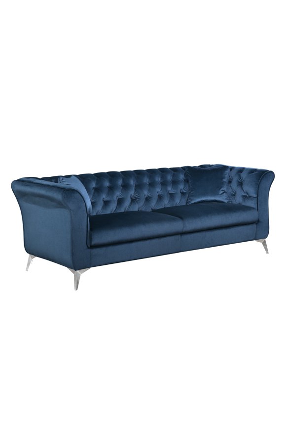 Teal Blue Velvet Chesterfield Sofa 3 Seater Tufted Couch with Scroll Arm and Scroll Back for Living Room
