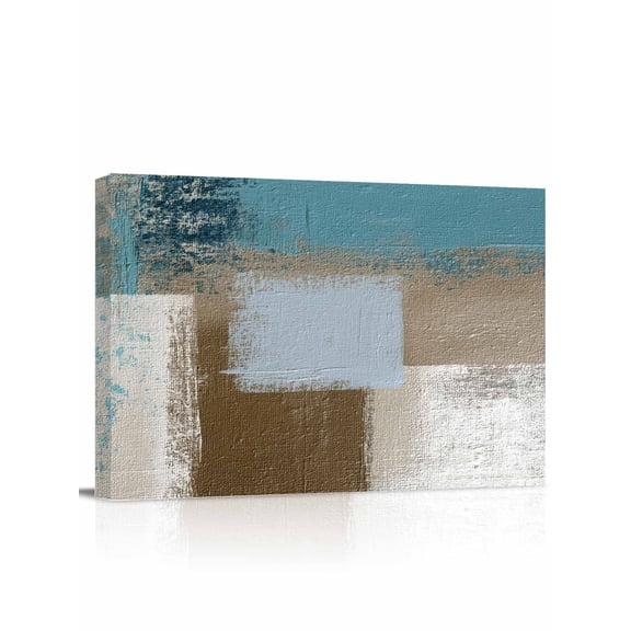 Teal Blue Wall Art for Living Room,Canvas Picture Wall Decor for Bathroom Bedroom,Brown White Minimalist Retro Smear Ombre Art Painting Artwork for Office Kitchen Hallway Dining Room Decor 12"x16"