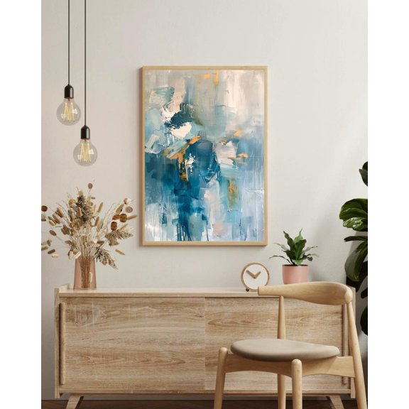 Teal Blue Wall Art Ocean Storm Modern Wall Art Elegant Coastal Luxe Decor Calm Powerful Statement Piece Unframed Paper Print