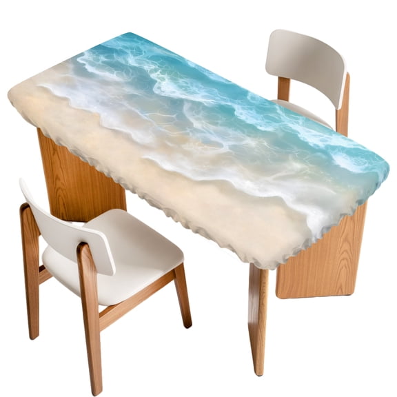 Teal Blue Water Ripple Fitted Rectangle Tablecloth 24" x 36" Ocean Beach Summer Coastal Scenery Elastic Table Cloth Fits for 3 Foot Folding Tables Waterproof Table Cover for Picnic Camping Outdoor