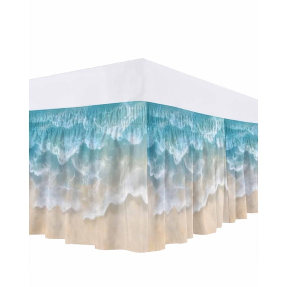 Teal Blue Water Ripple Ruffle Bed Skirt California King Size Ocean Beach Adjustable Elastic Dust Bed Skirts Wrap Around Bedskirt Wrinkle Free Easy Fit with 18 Inch Drop