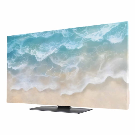 Teal Blue Water Ripple TV Dust Cover 24 Inch, Ocean Beach Summer Coastal Scenery Computer Monitor Cover Dustproof Stretchable Indoor TV Screen Protector for LED LCD Universal Monitors