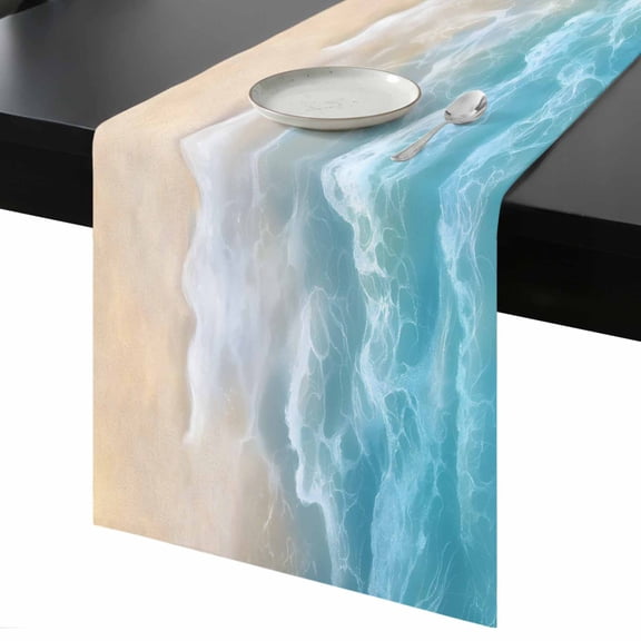 Teal Blue Water Ripple Table Runner 13x36 Inch Ocean Beach Summer Coastal Scenery Table Runner Non-Slip Dresser Scarves for Holiday Decorations, Party, Dinner and Gatherings, 1 Pack