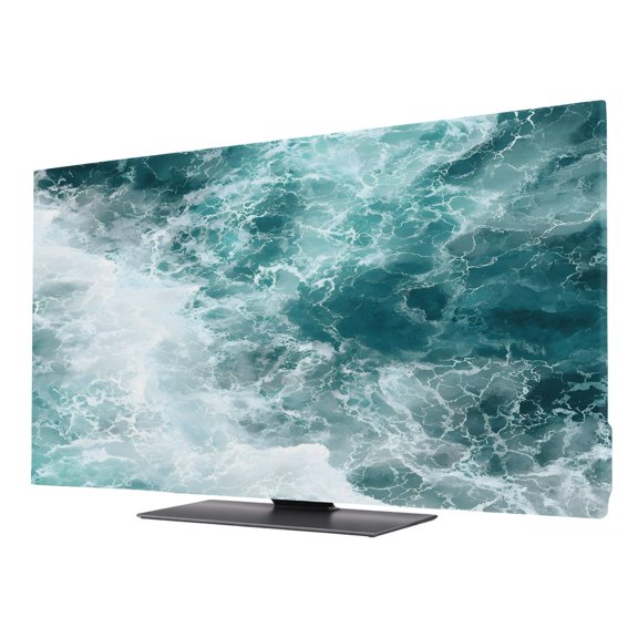 Teal Blue Waves TV Cover for 24 Inch Screen, Stretch Fabric Dustproof TV Display Protector, Seaside Coastal Nautical Ocean Elastic Slipcover Monitor Cover for Indoor Desktop Computer 20.9"x11.8"