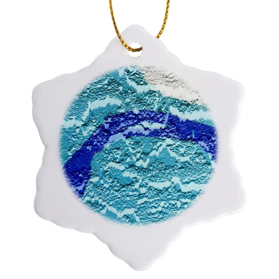 3drose, Teal Blue White Abstract Wall Image, 3 inch Snowflake Porcelain Ornament