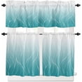 thumbnail image 1 of Teal Blue White Ombre Kitchen Curtains and Valances Set, Rod Pocket Curtains Tier Farmhouse Window Curtains 36 Inch Length, Abstract Line Texture Minimalism Gradient 3 Piece Kitchen Curtains Set, 1 of 6