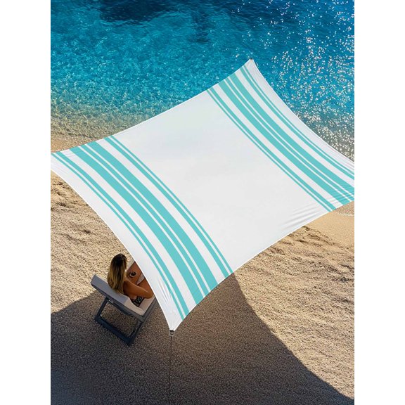 Teal Blue and White Striped Sun Shade Sail 14' x 18', Modern Minimalist Vertical Lines Rectangle Outdoor Sunshade Canopy, Waterproof UV Block Patio Covers for Garden Yard Beach